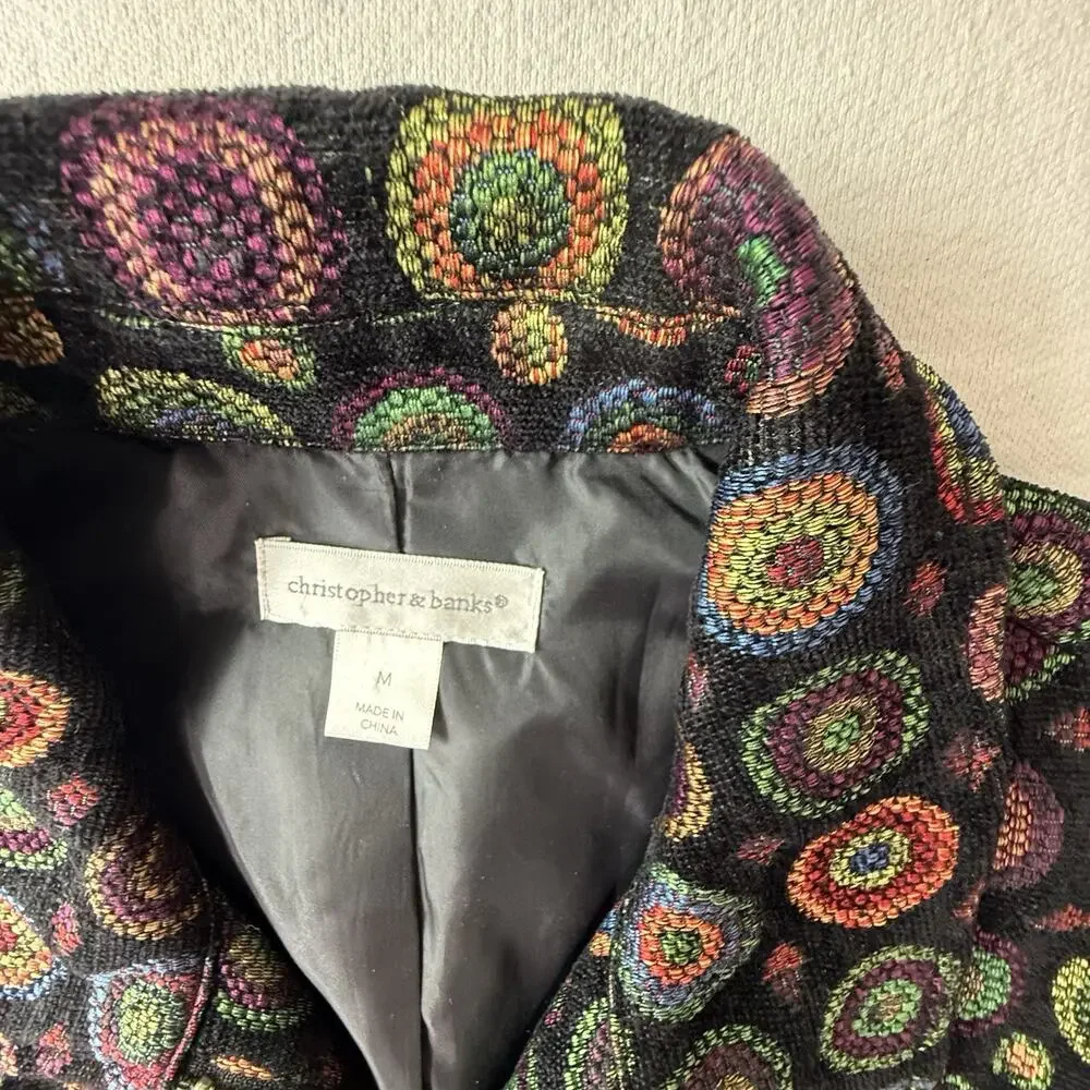 Christopher & Banks Vest Women Art To Wear Circle Geometric‎ Pattern Collar Sz M